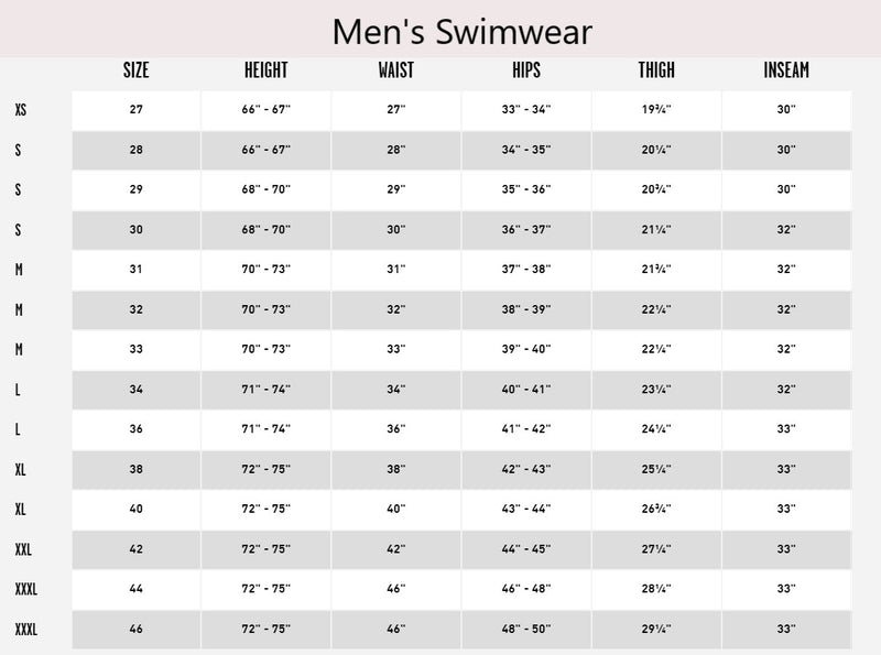 VolcomMen_Swimwear size chart